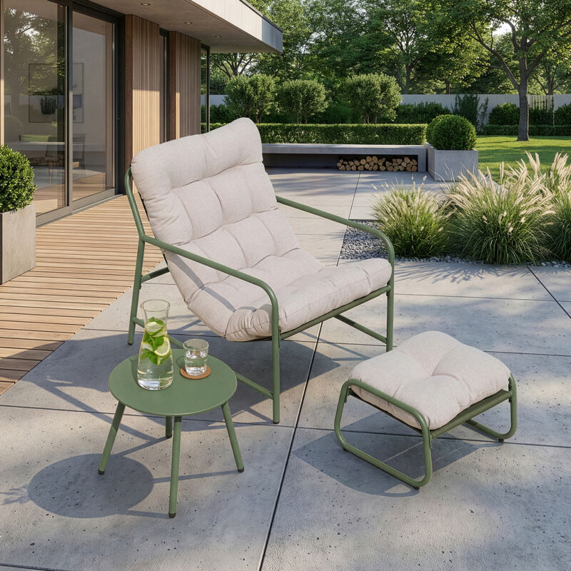 Salon de jardin 3 pièces Trerdfjoa vert clair gris [en.casa]