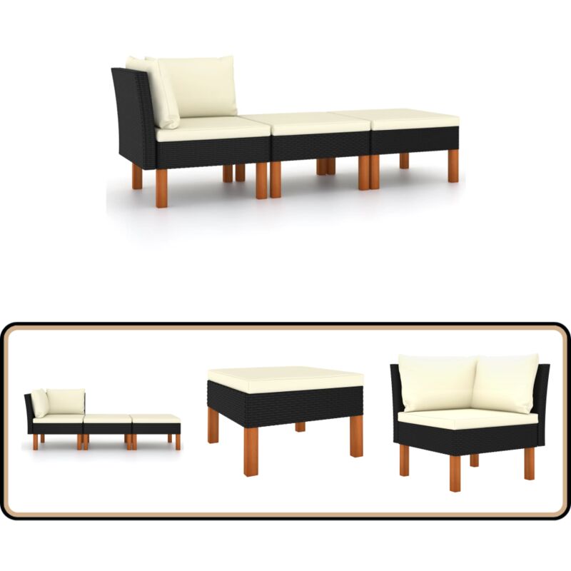 Salon de jardin 3pcs Résine tressée et bois d'eucalyptus massif - Salon De Jardin - Mobilier De Jardin - Ensemble De Salon - Canapé D'angle - Chaise