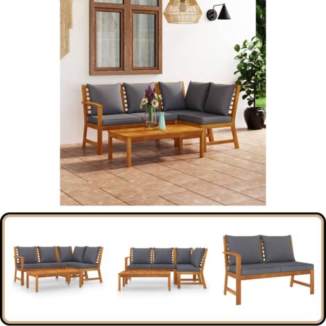 Salon de jardin 4 pcs avec coussin Bois d'acacia solide - Salon De Jardin - Meubles De Jardin - Mobilier De Jardin - Set De Salon De Jardin - Acacia
