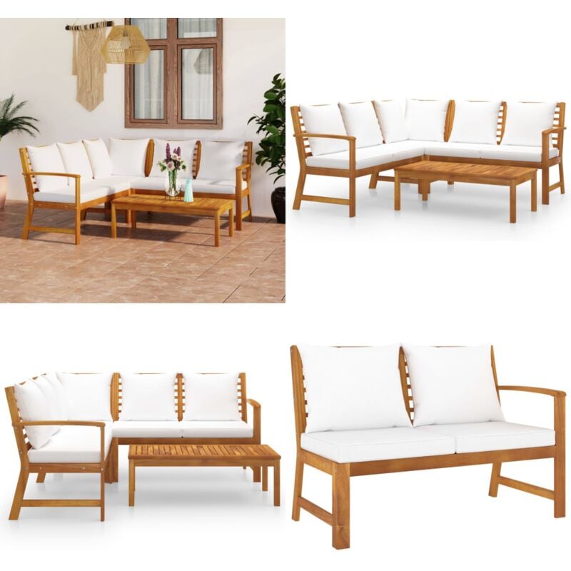 Salon de jardin 4 pcs avec coussin Crème Bois d'acacia solide - Salon De Jardin - Meubles De Jardin - Mobilier De Jardin - Set De Salon De Jardin