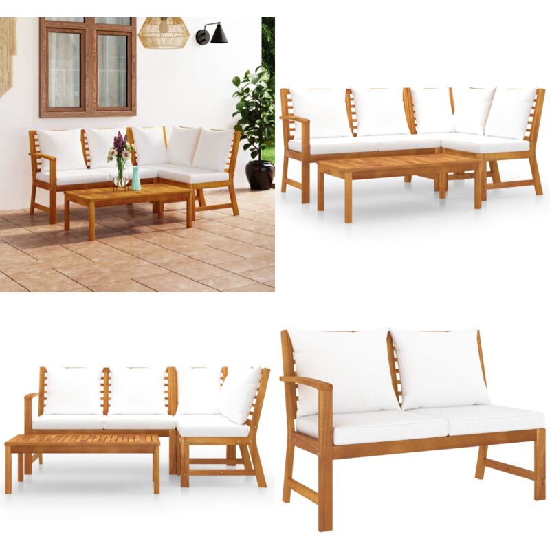 Salon de jardin 4 pcs avec coussin Crème Bois d'acacia solide - Mobilier De Jardin - Salon De Jardin - Meubles De Jardin - Set Salon De Jardin