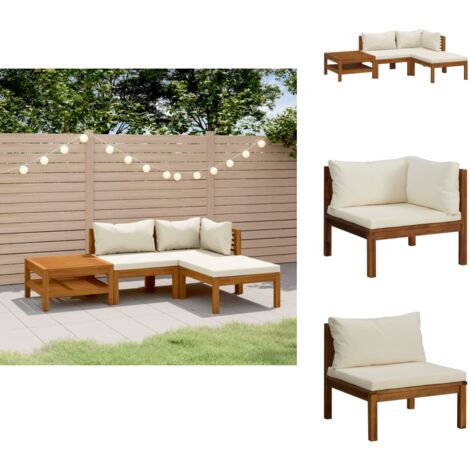 Salon de jardin 4 pcs avec coussin crème Bois d'acacia solide - Mobilier De Jardin - Salon De Jardin - Set De Salon - Meubles De Jardin - Acacia