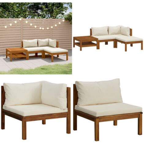 Salon de jardin 4 pcs avec coussin crème Bois d'acacia solide - Mobilier De Jardin - Salon De Jardin - Set De Salon - Meubles De Jardin - Acacia - Home & Living