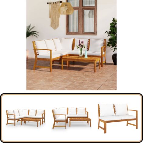 Salon de jardin 4 pcs avec coussin Crème Bois d'acacia solide - Salon De Jardin - Meubles De Jardin - Mobilier De Jardin - Set De Salon De Jardin - Acacia