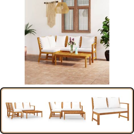 Salon de jardin 4 pcs avec coussin Crème Bois d'acacia solide - Salon De Jardin - Meubles De Jardin - Mobilier De Jardin - Set Salon De Jardin - Acacia