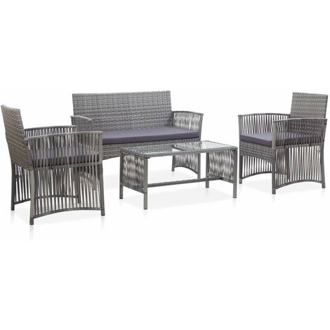 Salon de jardin 4 pcs avec coussin Résine tressée Anthracite