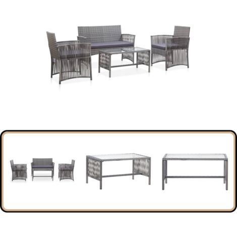 Salon de jardin 4 pcs avec coussin Résine tressée Anthracite - Salon De Jardin - Mobilier De Jardin - Ensemble Salon De Jardin - Table Basse - Chaise Longue
