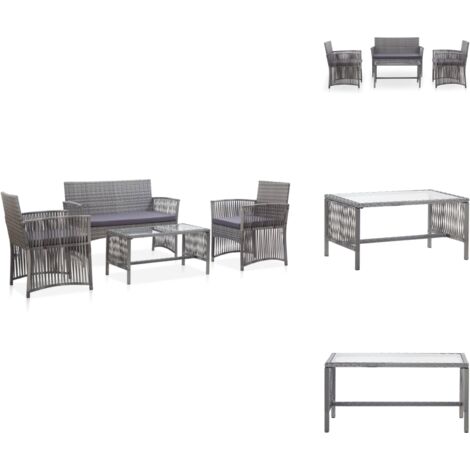 Salon de jardin 4 pcs avec coussin Résine tressée Anthracite - Salon De Jardin - Mobilier De Jardin - Ensemble Salon De Jardin - Table Basse - Chaise Longue