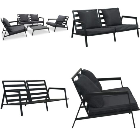 Salon de jardin 4 pcs avec coussins Aluminium Gris foncé - Salon De Jardin - Meubles De Jardin - Canapé Extérieur - Set De Salon - Canapé Aluminium - Home & Living