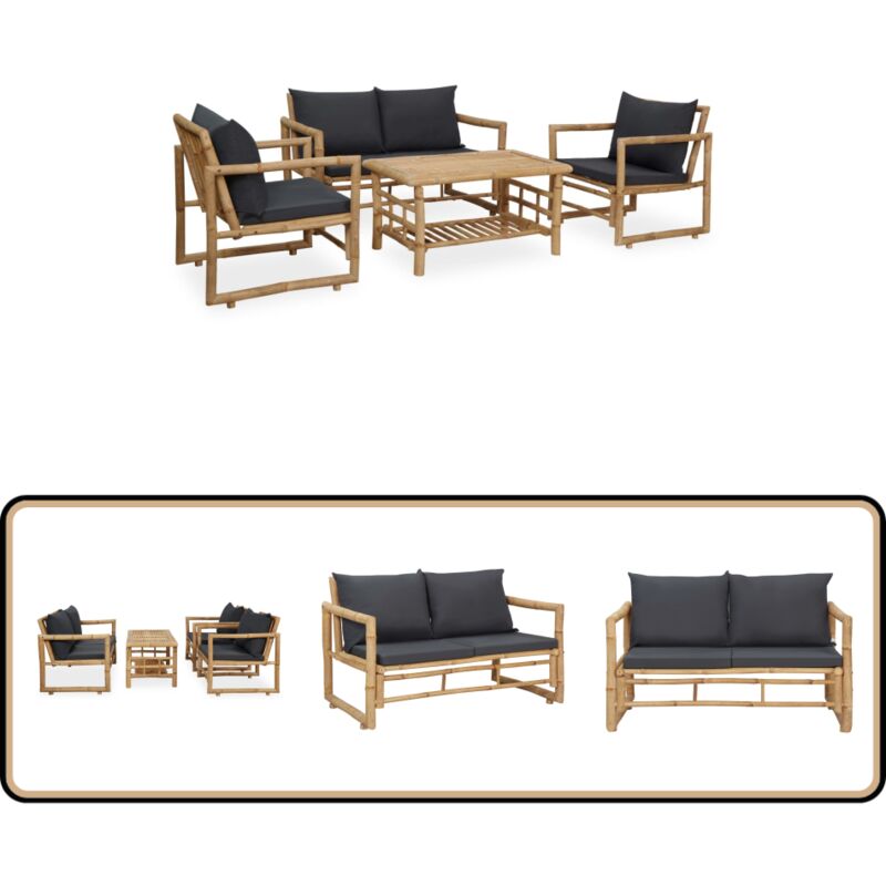 Salon de jardin 4 pcs avec coussins Bambou - Ensemble Salon De Jardin - Mobilier De Jardin - Salon De Jardin En Bambou - Meubles D'extérieur - Set De