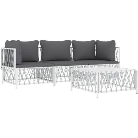 Salon de jardin 4 pcs avec coussins blanc acier vidaXL