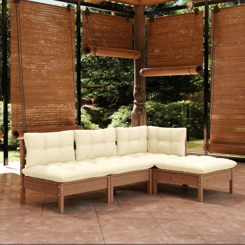 Vidaxl - Salon de jardin 4 pcs avec coussins Marron miel Bois de pin