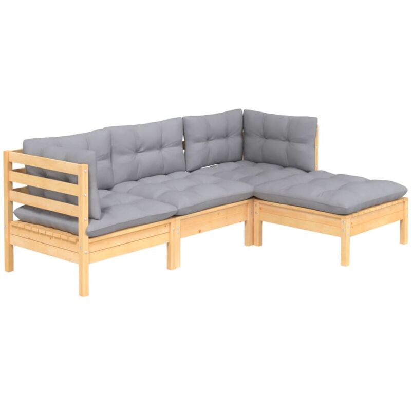 Vidaxl - Salon de jardin 4 pcs avec coussins gris Bois de pin