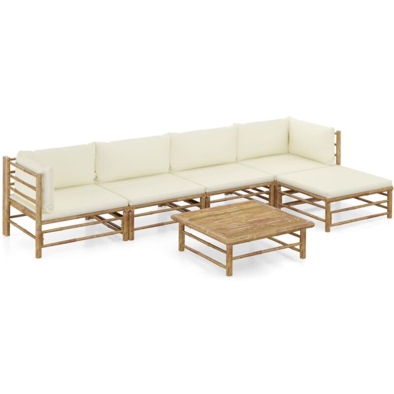 Vidaxl - Salon de jardin 6 pcs avec coussins blanc crème Bambou