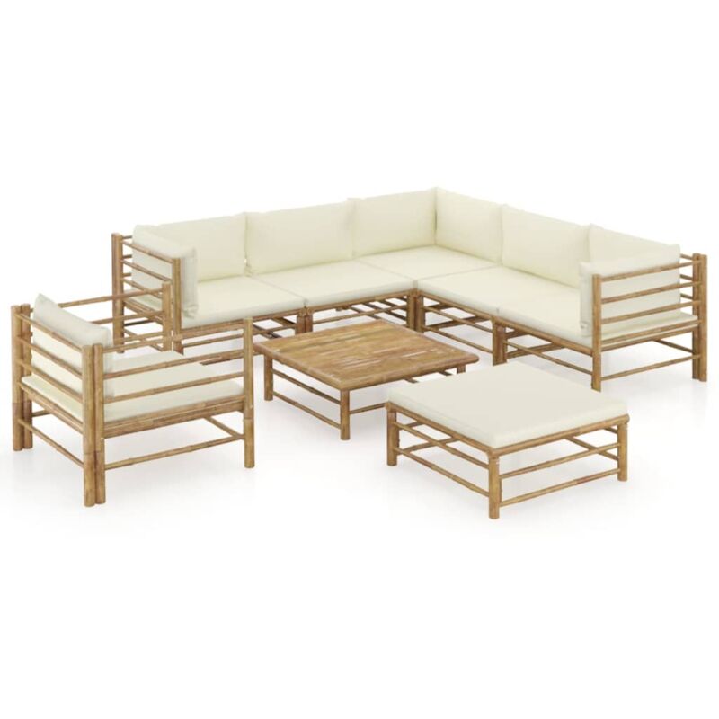 Vidaxl - Salon de jardin 8 pcs avec coussins blanc crème bambou