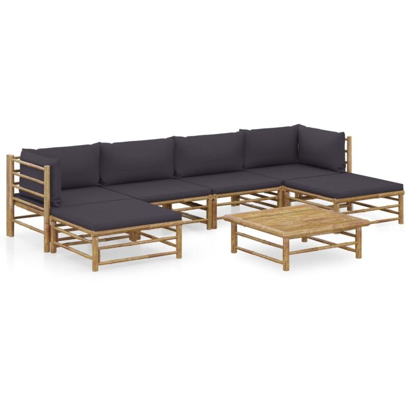 Salon de jardin 7 pcs avec coussins gris foncé bambou vidaXL