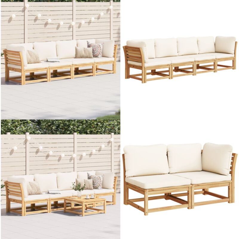 Salon de jardin 4 pcs avec coussins Bois d'acacia solide - Meubles De Jardin - Salon De Jardin - Canapé Extérieur - Mobilier D'extérieur - Acacia