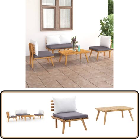 Salon de jardin 4 pcs avec coussins Bois d'acacia solide - Salon De Jardin - Meuble De Jardin - Ensemble Salon De Jardin - Canapé Extérieur - Acacia Massif