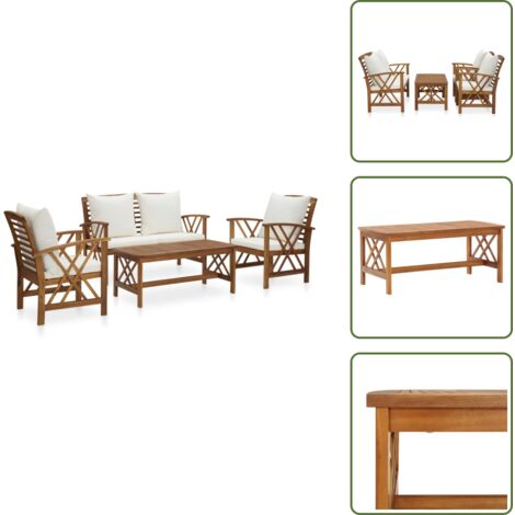 Salon de jardin 4 pcs avec coussins Bois d'acacia solide - Salon De Jardin - Mobilier De Jardin - Ensemble De Jardin - Table Basse - Chaises De Jardin