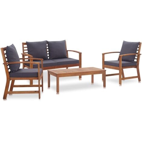 Salon de jardin 4 pcs avec coussins Bois d'acacia solide   vidaXL