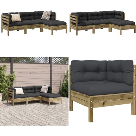 Salon de jardin 4 pcs avec coussins bois de pin imprégné - Meubles d'extérieur - Canapé d'angle