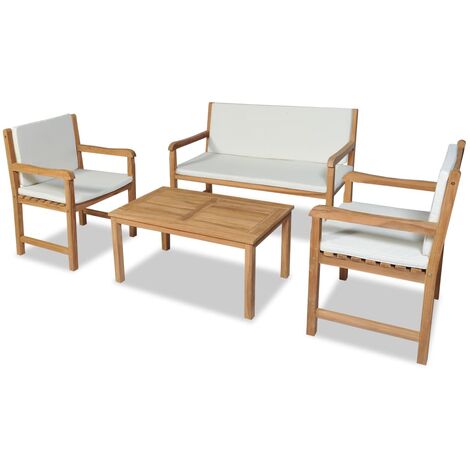 Salon De Jardin 4 Pcs Avec Coussins Bois De Teck Solide 43252