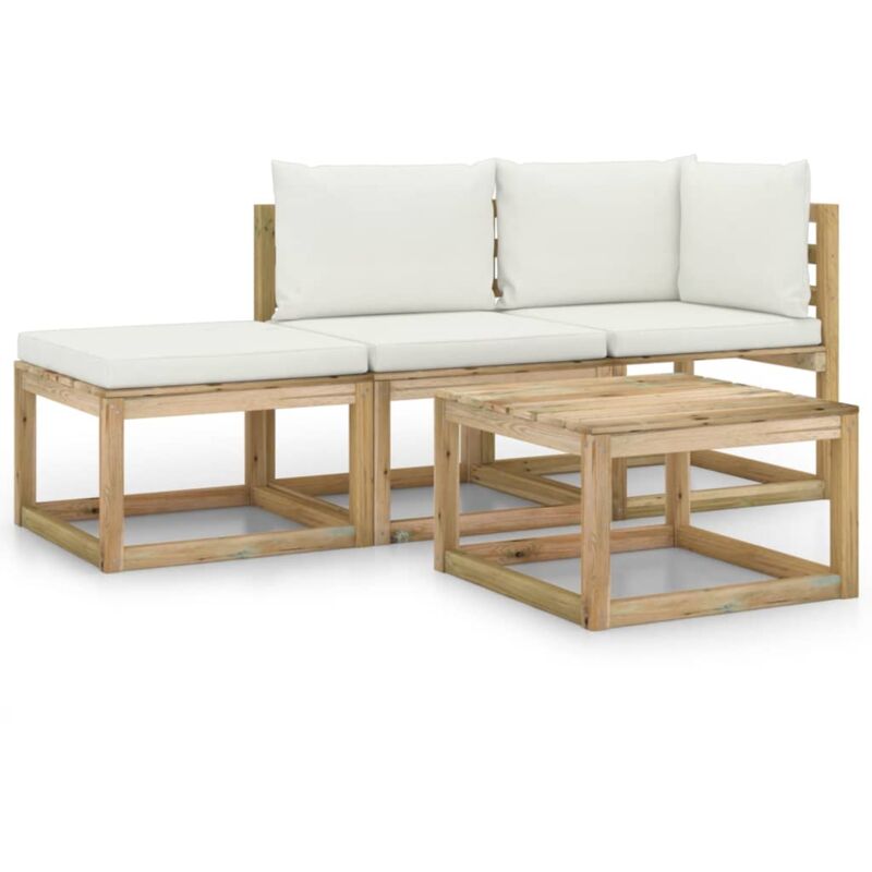 Salon de jardin 4 pcs avec coussins crème
