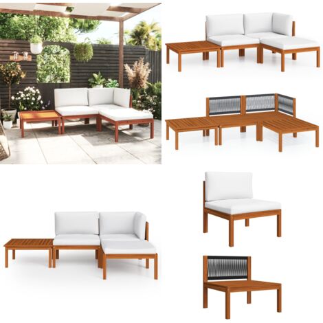 Salon de jardin 4 pcs avec coussins Crème Bois d'acacia solide - Salon De Jardin - Meuble De Jardin - Ensemble De Meubles Extérieur - Meubles En Bois - Acacia - Home & Living
