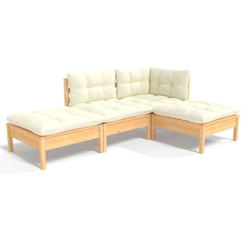 Vidaxl - Salon de jardin 4 pcs avec coussins crème bois de pin massif
