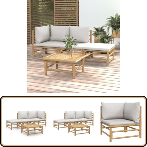 Salon de jardin 4 pcs avec coussins gris clair bambou - Salon De Jardin - Mobilier De Jardin - Ensemble De Salon - Ensemble De Meubles De Jardin - Meubles En Bambou