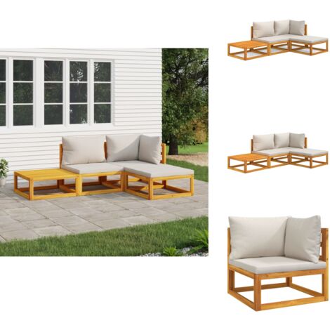 Salon de jardin 4 pcs avec coussins gris clair bois massif - Salon De Jardin - Mobilier De Jardin - Ensemble De Salon - Meubles De Jardin - Acacia Massif