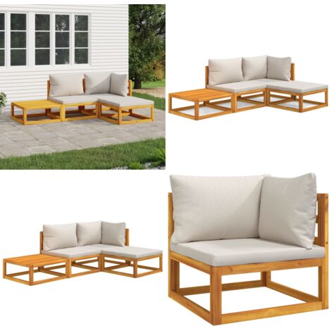 Salon de jardin 4 pcs avec coussins gris clair bois massif - Salon De Jardin - Mobilier De Jardin - Ensemble De Salon - Meubles De Jardin - Acacia Massif - Home & Living