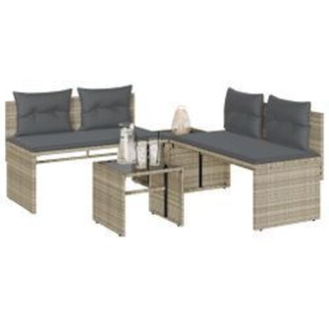 Salon de jardin 4 pcs avec coussins gris clair résine tressée