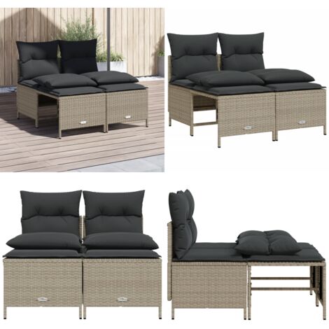 Salon de jardin 4 pcs avec coussins gris clair résine tressée - Ensemble Salon De Jardin - Salon De Jardin Extérieur - Mobilier De Jardin - Canapé Jardin - Pouf Jardin - Home & Living