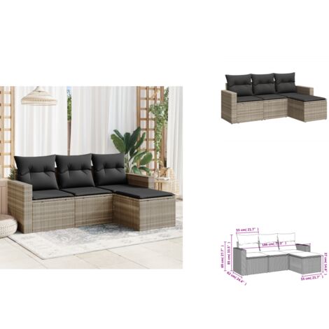 Salon de jardin 4 pcs avec coussins gris clair résine tressée - Salon De Jardin - Meuble De Jardin - Mobilier Extérieur - Salon D'extérieur - Set De Canapé