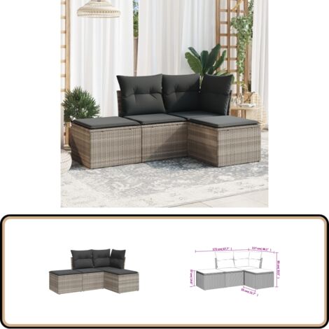 Salon de jardin 4 pcs avec coussins gris clair résine tressée - Salon De Jardin - Mobilier De Jardin - Salon Extérieur - Ensemble De Canapés - Canapé D'angle