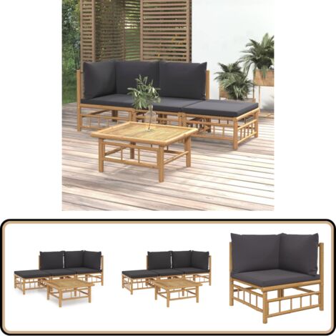 Salon de jardin 4 pcs avec coussins gris foncé bambou - Salon De Jardin - Mobilier De Jardin - Ensemble Salon - Ensemble De Meubles De Jardin - Bamboo Furniture