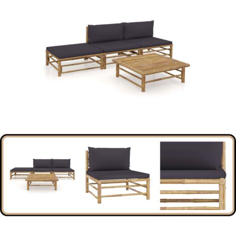Salon de jardin 4 pcs avec coussins gris foncé bambou - Salon De Jardin - Mobilier De Jardin - Set De Salon - Meubles De Jardin - Bambou