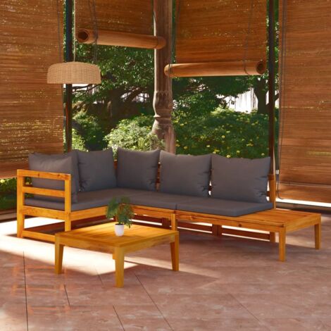 Salon de jardin 4 pcs avec coussins gris foncé Bois d'acacia vidaXL