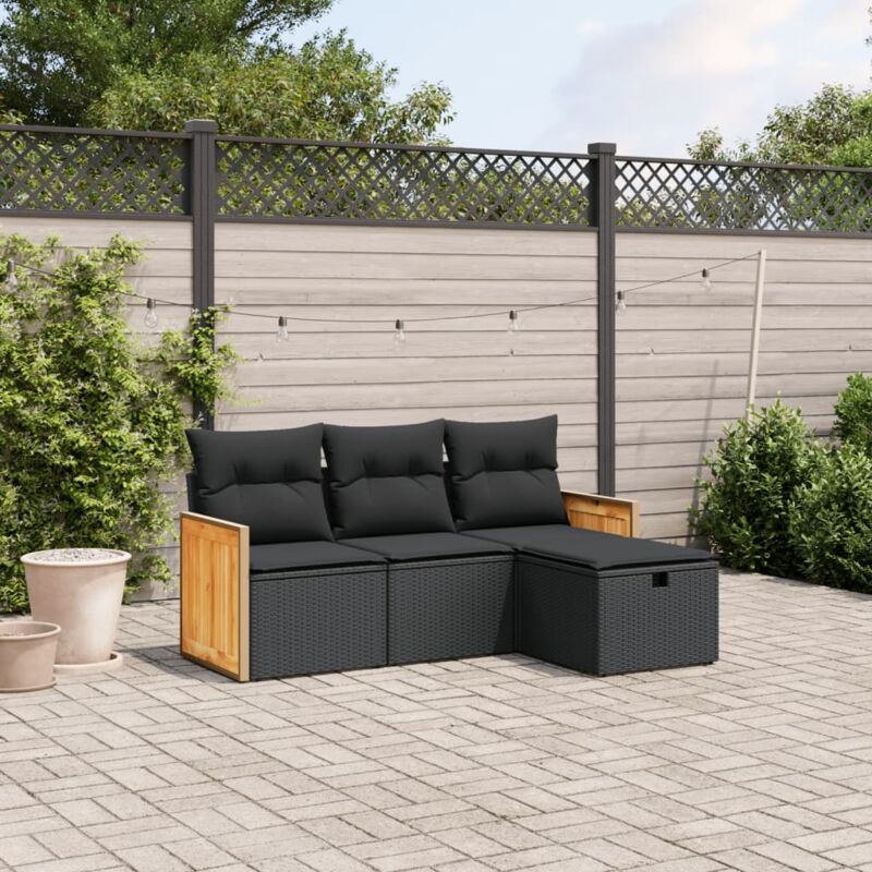 Vidaxl - Salon de jardin 4 pcs avec coussins noir résine tressée