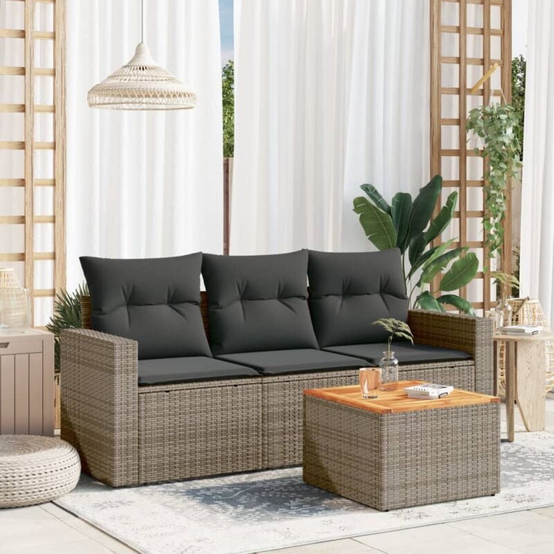 Vidaxl - Salon de jardin 4 pcs avec coussins gris résine tressée