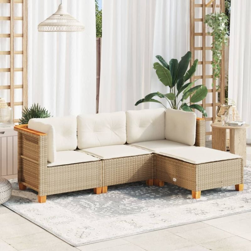 Vidaxl - Salon de jardin avec coussins 4 pcs beige résine tressée