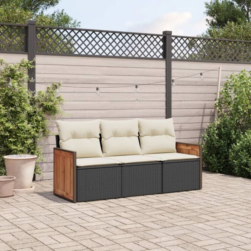 Salon de jardin 3 pcs avec coussins noir résine tressée Vidaxl