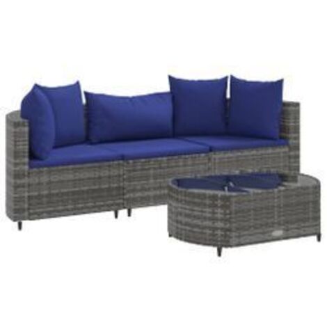 Salon de jardin 4 pcs avec coussins gris résine tressée