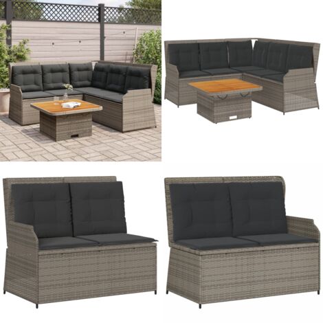 Salon de jardin 4 pcs avec coussins Gris Résine tressée - Banc de jardin - Canapé d'angle