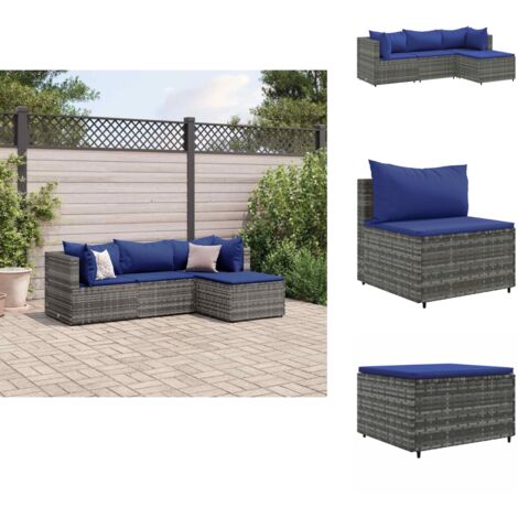 Salon de jardin 4 pcs avec coussins Gris Résine tressée - Ensemble Salon De Jardin - Meuble De Jardin - Salon Extérieur - Mobilier De Jardin - Chaise Lounge