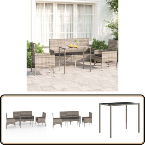 Salon de jardin 4 pcs avec coussins Gris Résine tressée - Ensemble Salon De Jardin - Mobilier De Jardin - Salon D'extérieur - Table Basse - Chaises Pliantes