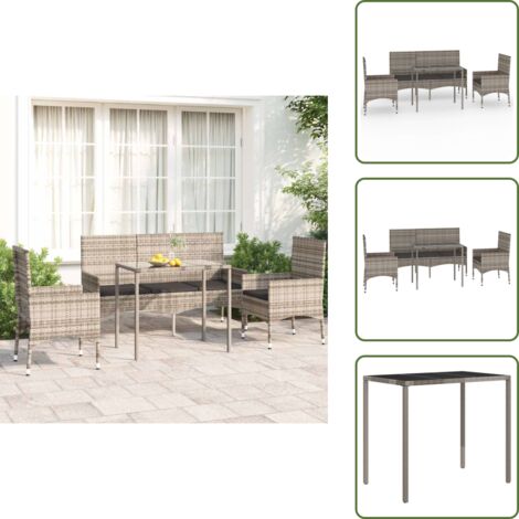 Salon de jardin 4 pcs avec coussins Gris Résine tressée - Ensemble Salon De Jardin - Mobilier De Jardin - Salon D'extérieur - Table Basse - Chaises Pliantes
