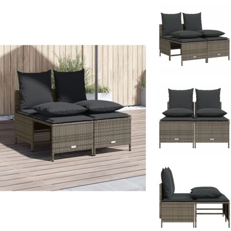 Salon de jardin 4 pcs avec coussins gris résine tressée - Ensemble Salon De Jardin - Salon De Jardin Extérieur - Mobilier De Jardin - Canapé D'extérieur - Chaise Longue