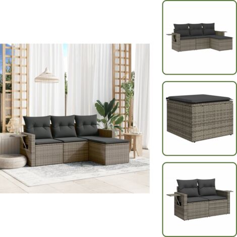 Salon de jardin 4 pcs avec coussins gris résine tressée - Salon De Jardin - Meuble De Jardin - Canapé Extérieur - Ensemble Salon De Jardin - Résine Tressée
